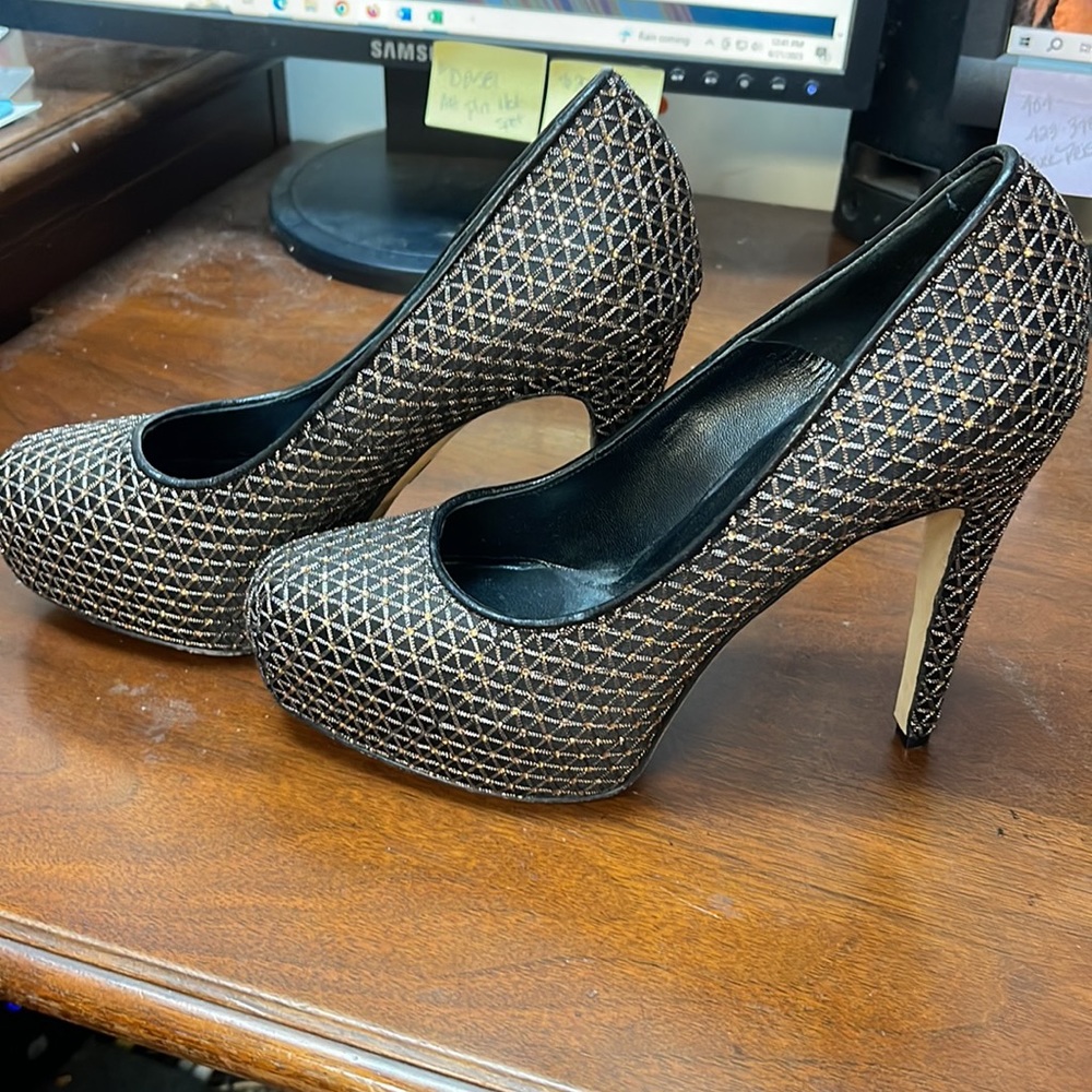 Women’s Brian Atwood Black/Gold Platform Heels Pumps Size 37.5